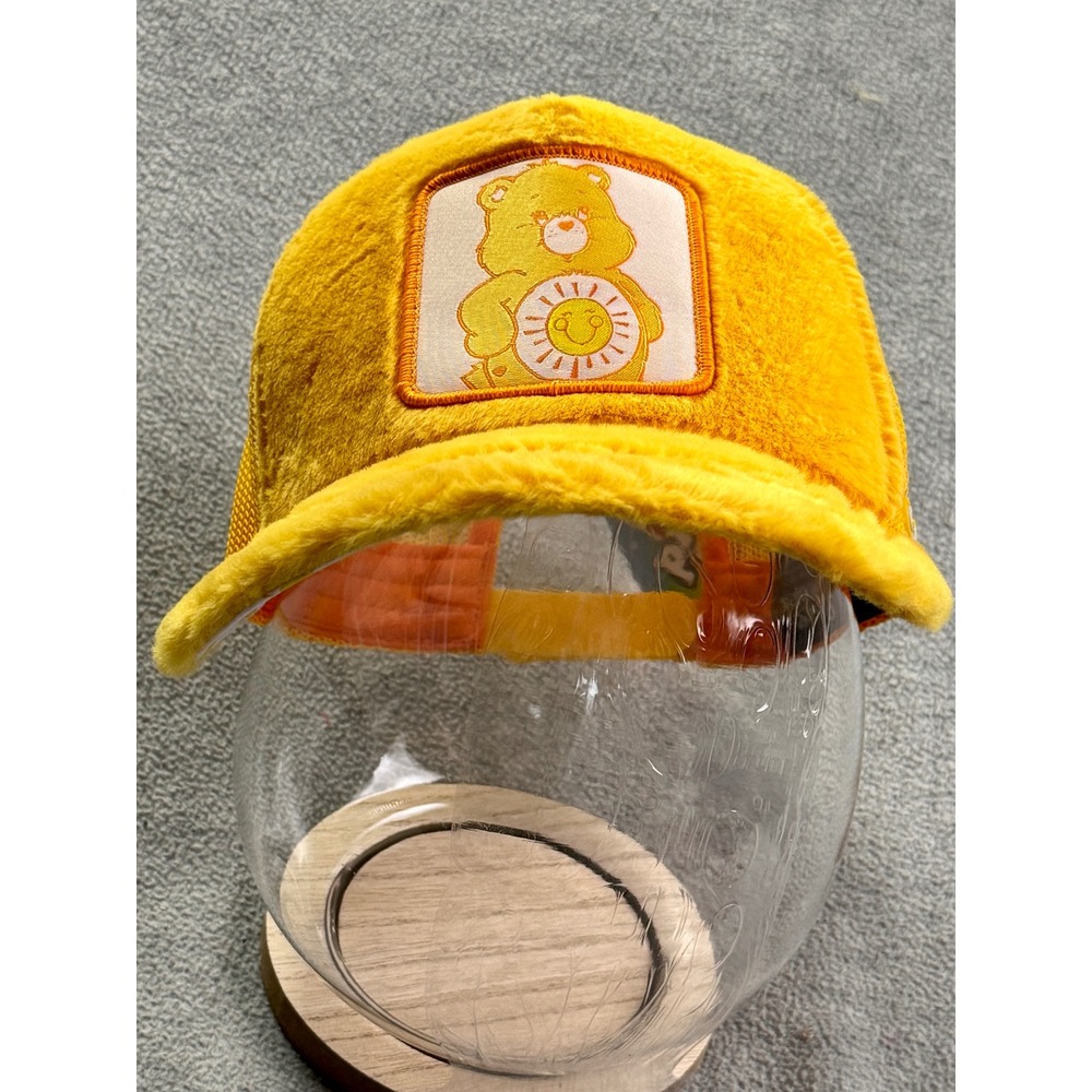 Overlord Care Bears Funshine Bear Yellow Fuzzy Faux Fur Trucker Hat Snapback NWT